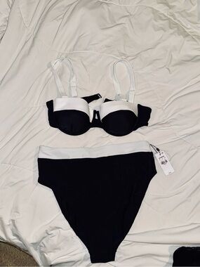 Express Black & White High-Waist Bikini Set